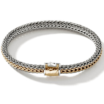 John Hardy Mens Icon Bracelet Woven 18k Gold and Silver Medium Width