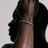 Model Wearing Inverted John Hardy Mens Icon Bracelet Woven 18k Gold and Silver Medium Width