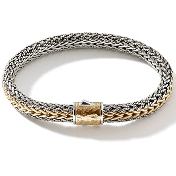 John Hardy Mens Icon Bracelet Woven 18k Gold and Silver Thick Width