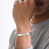 Model Wearing John Hardy Mens Surf Kick Cuff Medium Width Bracelet in Sterling Silver