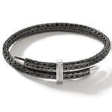 John Hardy Mens Spear Flex Cuff Black Rhodiam Bracelet with Diamonds