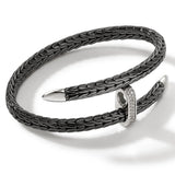 John Hardy Mens Spear Flex Cuff Black Rhodiam Bracelet with Diamonds - Unclasped View