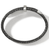 John Hardy Mens Spear Flex Cuff Black Rhodiam Bracelet with Diamonds - Top View