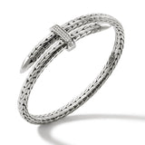 John Hardy Mens Spear Flex Cuff Sterling Silver Bracelet with Diamonds - Side View