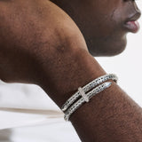 Model Wearing John Hardy Mens Spear Flex Cuff Sterling Silver Bracelet with Diamonds