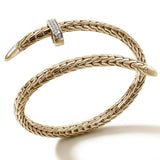 John Hardy Mens Spear Flex Cuff 14k Gold Bracelet with Diamonds - Unclasped View