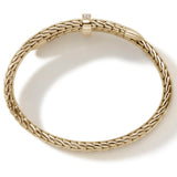 John Hardy Mens Spear Flex Cuff 14k Gold Bracelet with Diamonds - Top View