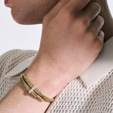Model Wearing John Hardy Mens Spear Flex Cuff 14k Gold Bracelet with Diamonds