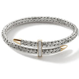 John Hardy Mens Spear Flex Cuff 14k Gold Tipped Sterling Silver Bracelet with Diamonds