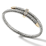 John Hardy Mens Spear Flex Cuff 14k Gold Tipped Sterling Silver Bracelet with Diamonds - Side View