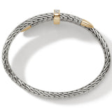 John Hardy Mens Spear Flex Cuff 14k Gold Tipped Sterling Silver Bracelet with Diamonds - Top View
