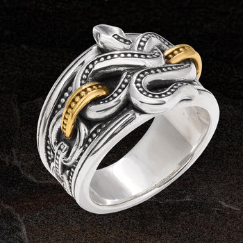 Konstantino CHAINED SERPENT Mens Ring in Silver and Bronze