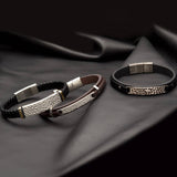 SLEDGE HAMMER Mens Bracelet in Black Leather and Stainless Steel - Hammered Collection