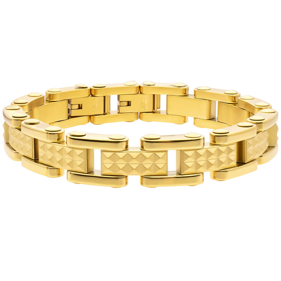 GOLD PYRAMID Link Bracelet for Men in Gold Steel