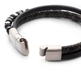 BLACK MANHATTAN Triple Strand Mens Bracelet with Black Onyx and Leather - Clasp View