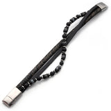 BLACK MANHATTAN Triple Strand Mens Bracelet with Black Onyx and Leather - Full View