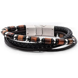 AMARETTO Multi Strand Mens Bracelet with Tiger Eye and Black Leather