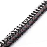 HALF AND HALF Steel Foxtail Link Mens Bracelet with Black and Brown Leather - Close-up