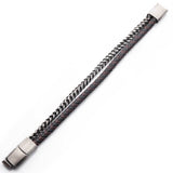 HALF AND HALF Steel Foxtail Link Mens Bracelet with Black and Brown Leather - Full View