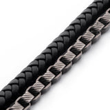 DOUBLE BOGEY Steel Box Link Mens Bracelet with Black Leather - Close-up