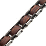 WOOD SAP Mens Link Bracelet in Steel and Red Sandalwood - Close-up