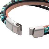 MALIBU SUNSET Multi Strand Mens Bracelet with Leather and Stone Beads - Clasp View