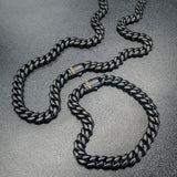 MARMONT BRACELET Black Steel Curb Link Mens Bracelet with Black Diamonds - with Marmont Chain Necklace