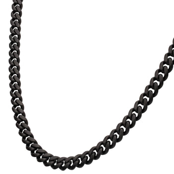 MARMONT CHAIN Black Steel Curb Link Necklace for Men with Black Diamonds
