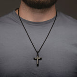 Model Wearing METEOR CROSS Black Stainless Steel Cross Necklace for Men