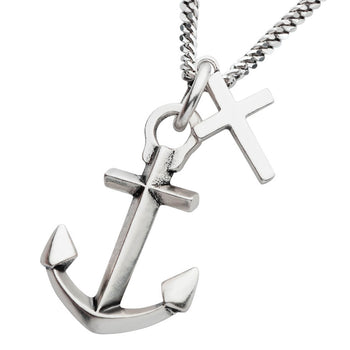 ANCHORED CROSS Stainless Steel Dual Pendant Necklace for Men