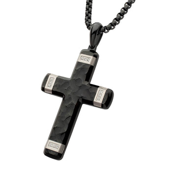 ORNAMENTAL CROSS BLACK Steel Cross Necklace for Men with Diamonds