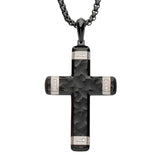 ORNAMENTAL CROSS BLACK Steel Cross Necklace for Men with Diamonds - Front View