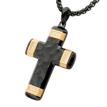 ORNATE CROSS GOLD Steel Black Metal Cross Necklace for Men with Diamonds