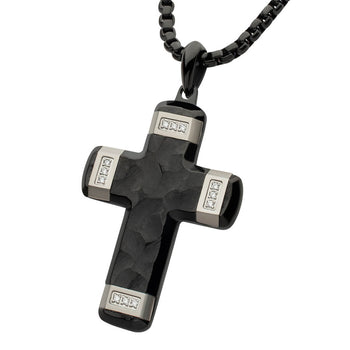 ORNATE CROSS BLACK Steel Cross Necklace for Men with Diamonds