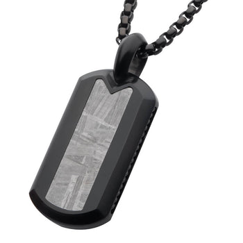 METEOR DOG TAG Mens Necklace in Black Stainless Steel