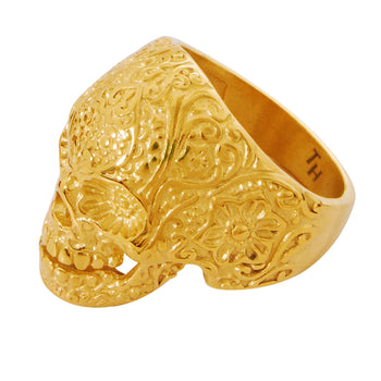 GOLD SUGAR SKULL Ring For Men Gold Steel Day of the Dead Skull Ring