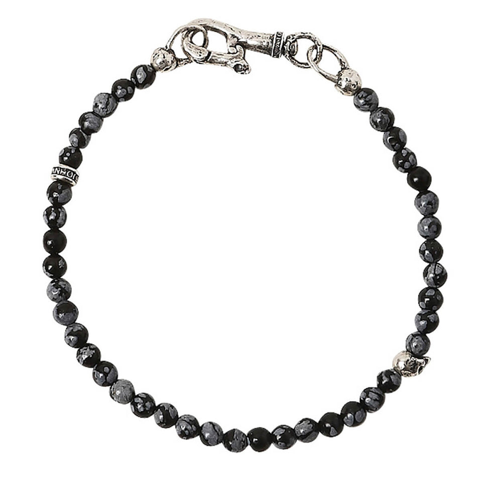 John Varvatos OBSIDIAN AND SILVER SKULL Bead Bracelet for Men