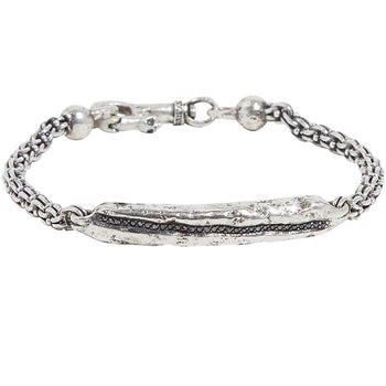 John Varvatos CRACKED BLACK DIAMOND TAG Modern Link Bracelet for Men in Silver
