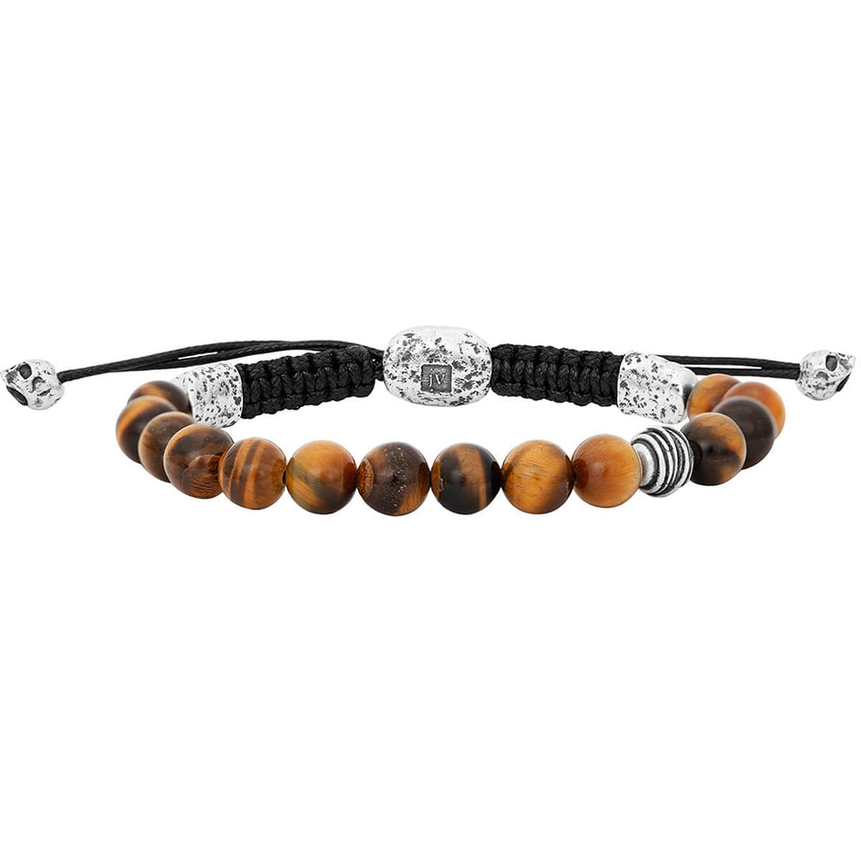 John Varvatos SILVER WIRE BEAD Tigers Eye Adjustable Bead Bracelet for Men