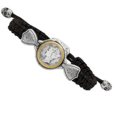 John Varvatos MERCURY COIN Adjustable Bracelet for Men in Silver and Brass - Close View