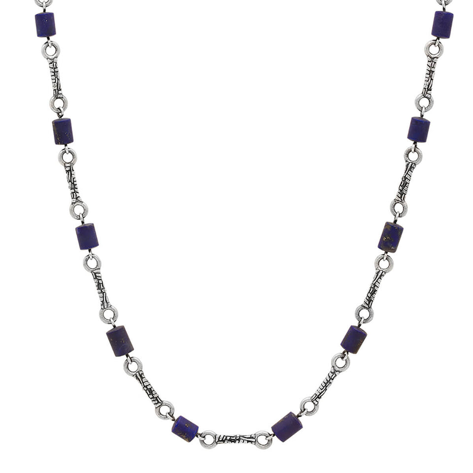 John Varvatos BLUE LAPIS BARREL BEAD Mens Necklace Sterling Silver