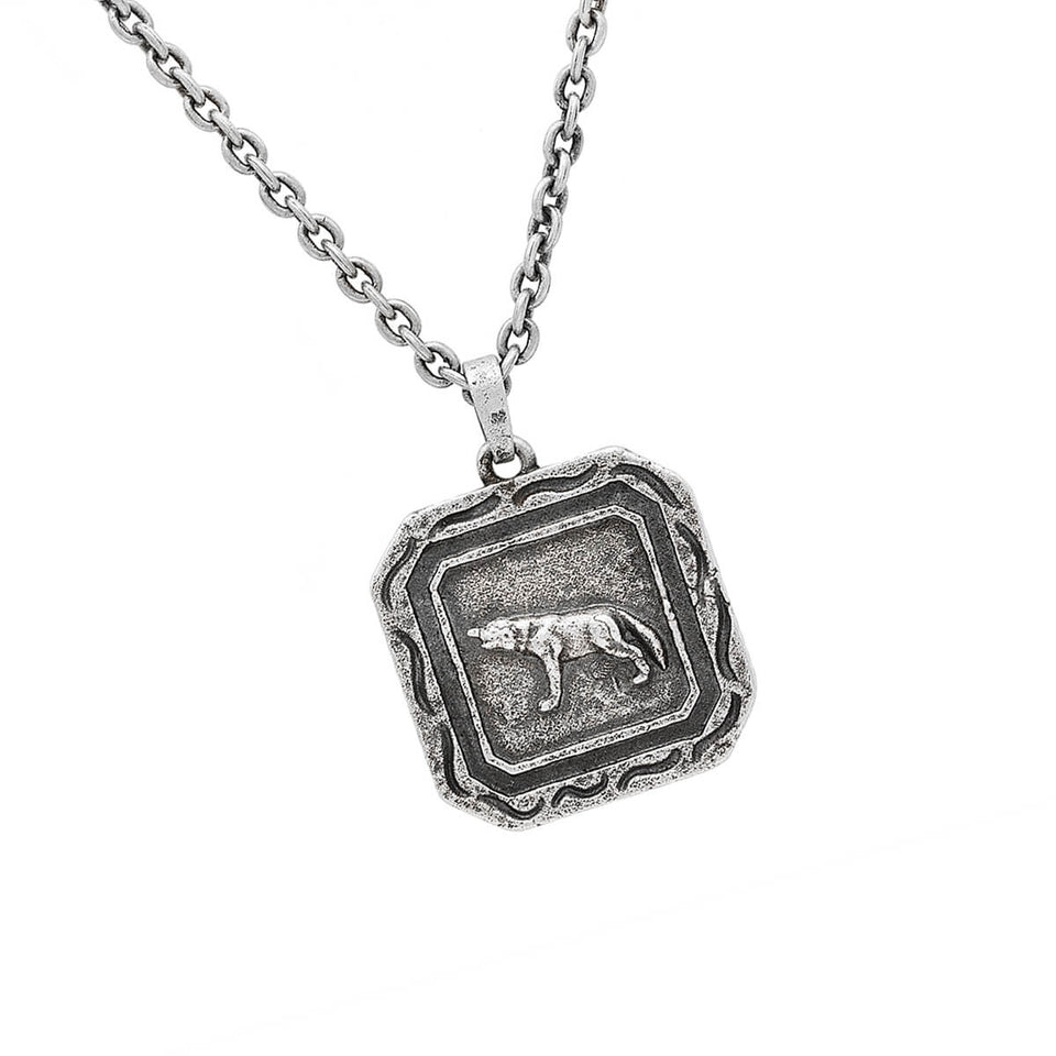 John Varvatos WOLF TALISMAN Mens Pendant Necklace in Sterling Silver