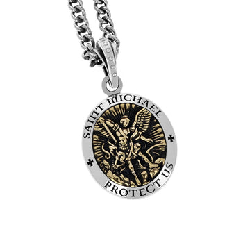 SAINT MICHAEL MEDALLION Silver and Gold Alloy Necklace for Men by King Baby