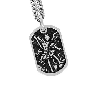 SAINT MICHAEL DOG TAG Sterling Silver Pendant Necklace for Men by King Baby