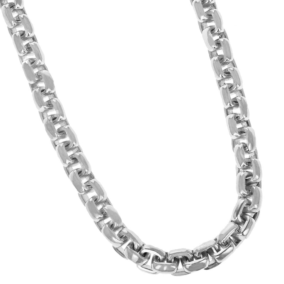 King Baby ROUNDED BOX CHAIN Necklace for Men in Sterling Silver