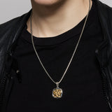 Model Wearing Konstantino BRONZE SERPENT TALISMAN Mens Necklace Penant in Silver