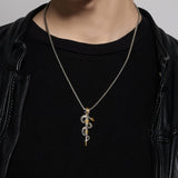 Model Wearing Konstantino ALCHEMY CROSS Mens Necklace Pendant in Bronze and Silver