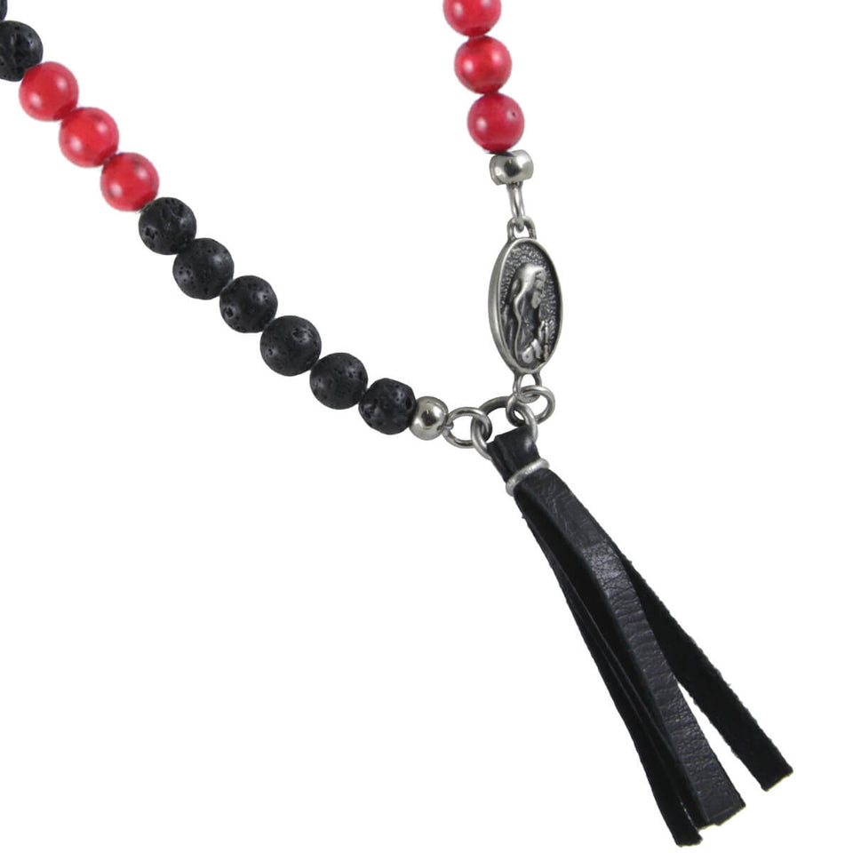 CANOPY RED RIVER BEET Mens Beaded Necklace with Leather Tassel