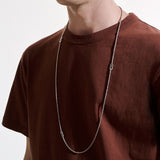 Model Wearing John Hardy Mens Manah Knot Necklace Chain in Sterling Silver