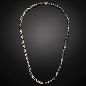 William Henry RAINSTORM Peacock Pearl Bead and Sterling Silver Mens Chain Necklace